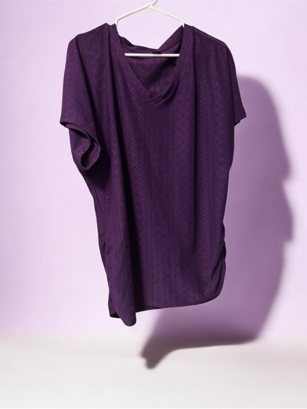 Purple Eyelet V-Neck Women's Top